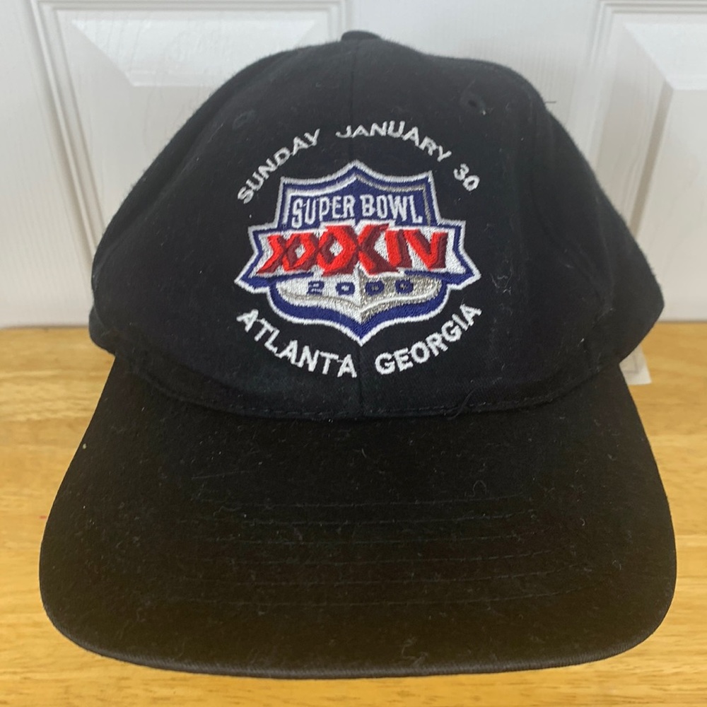 Vintage 2000 Super Bowl hat January 30th black Logo 7 NFL licensed.